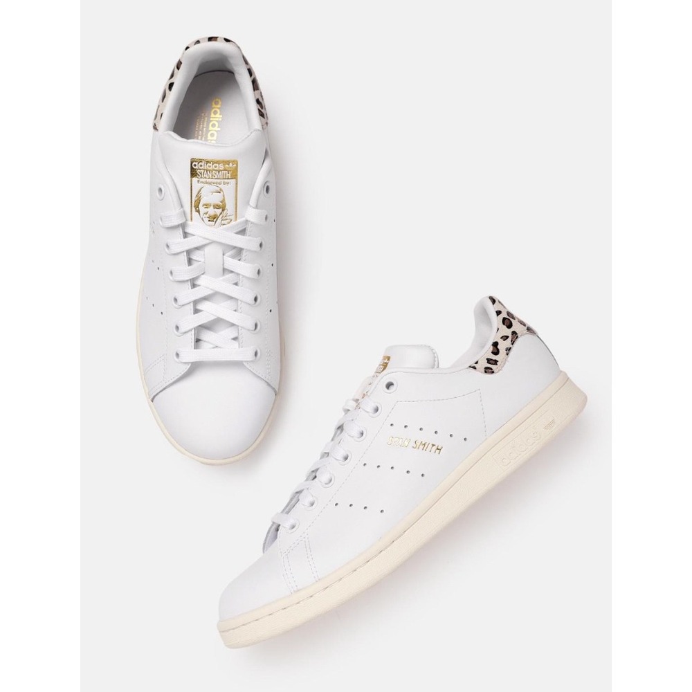 adidas Stan Smith White Leopard Print Gold Leather Sneakers Women's 9.5